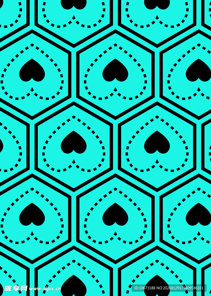 蓝绿色心形六边形图案