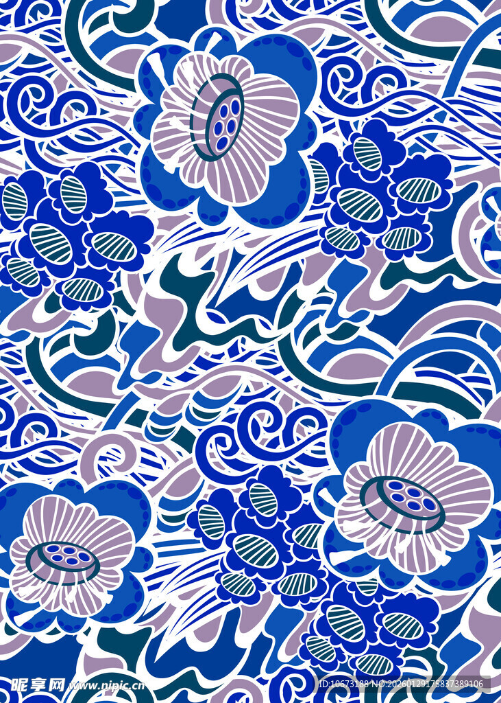 蓝白花卉纹理图案