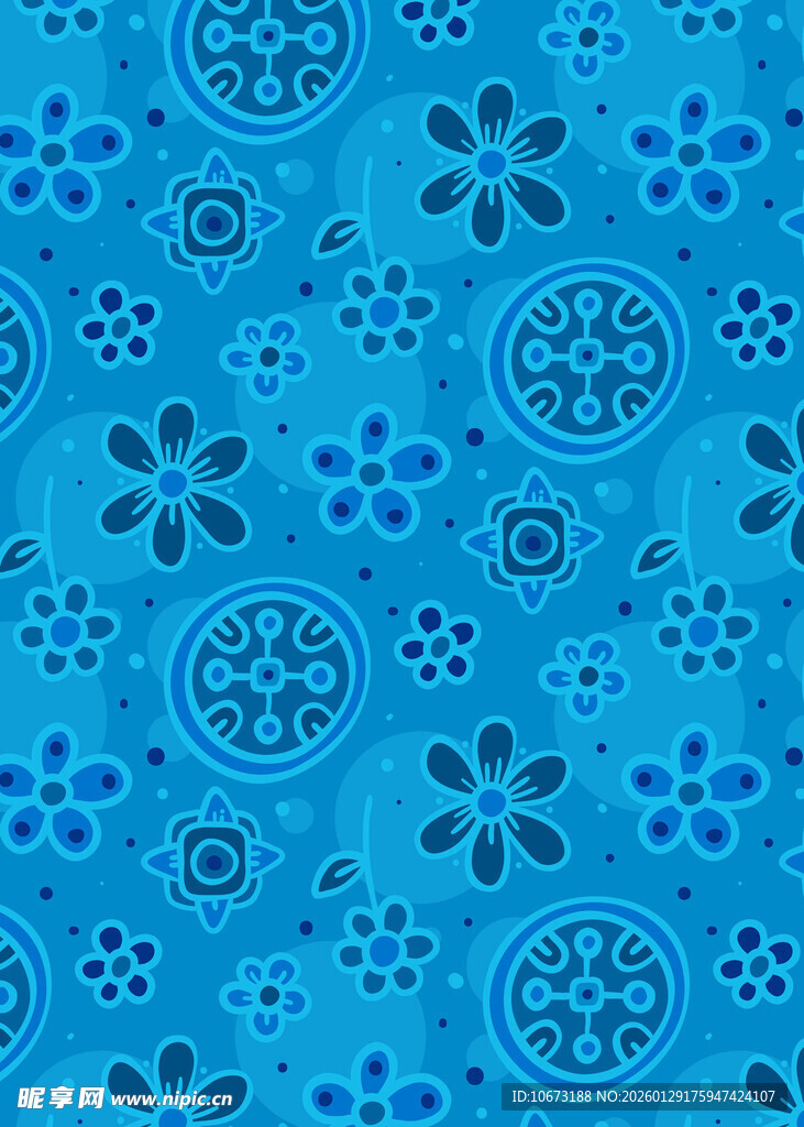 蓝色花卉图案背景纹理