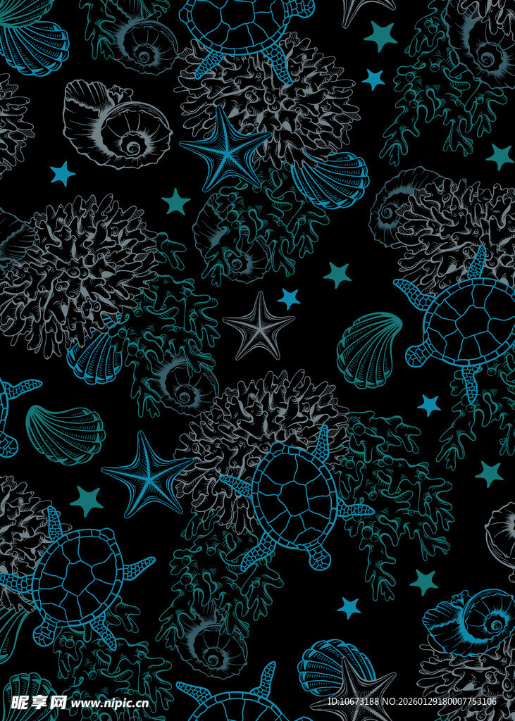 蓝黑抽象花纹无缝图案