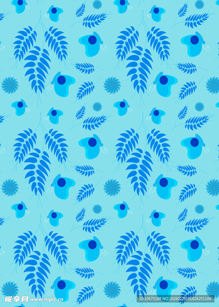 蓝色花卉叶子图案背景