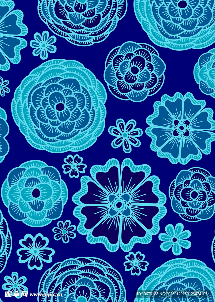 蓝色花卉图案背景纹理