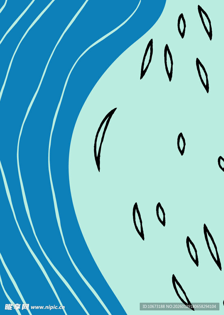 蓝色波浪与漂浮元素图案