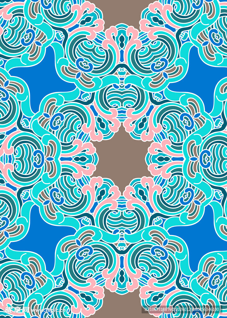 蓝粉棕几何花纹图案