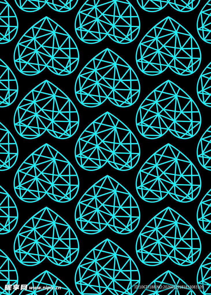 蓝绿色几何心形图案背景