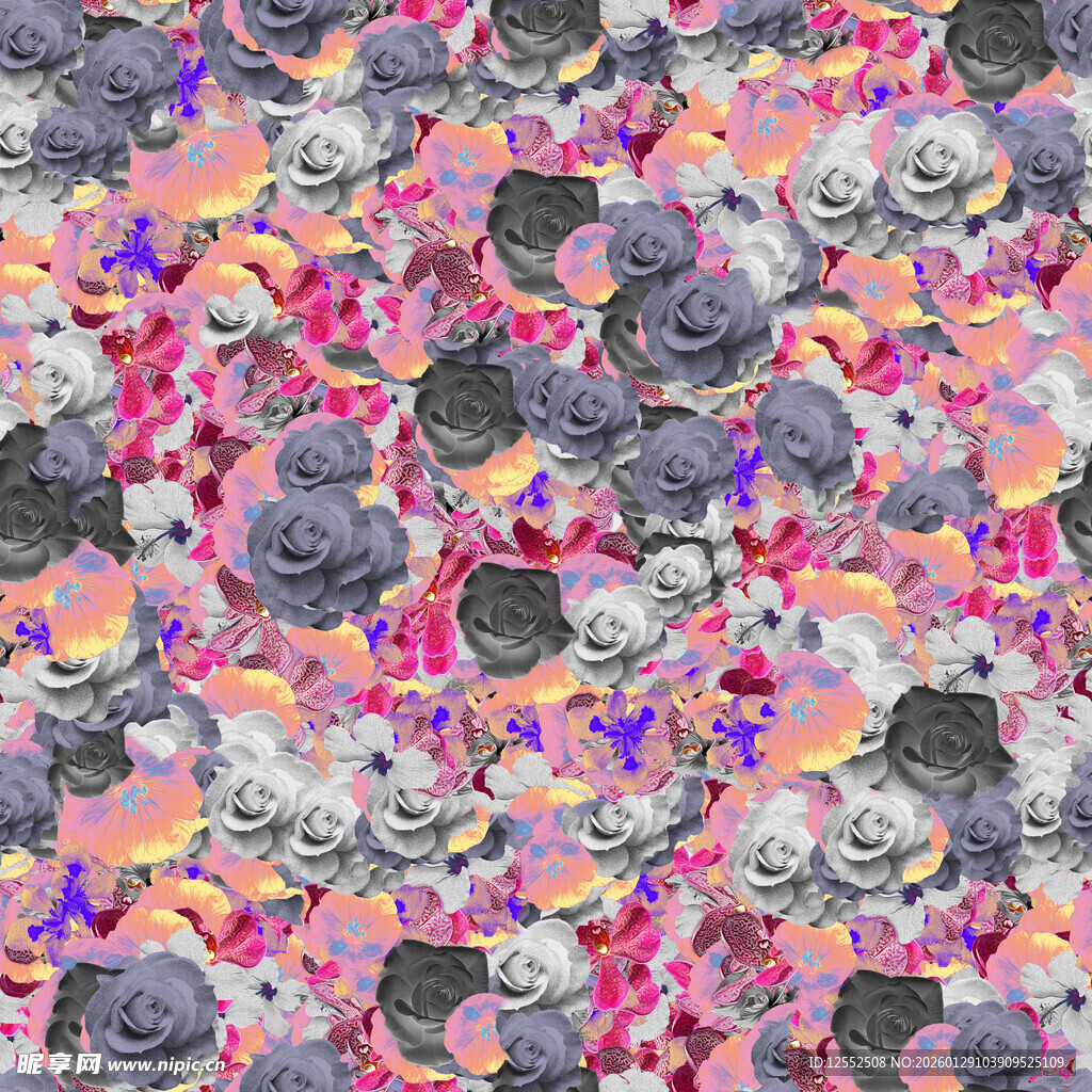 多彩花卉图案布料纹理