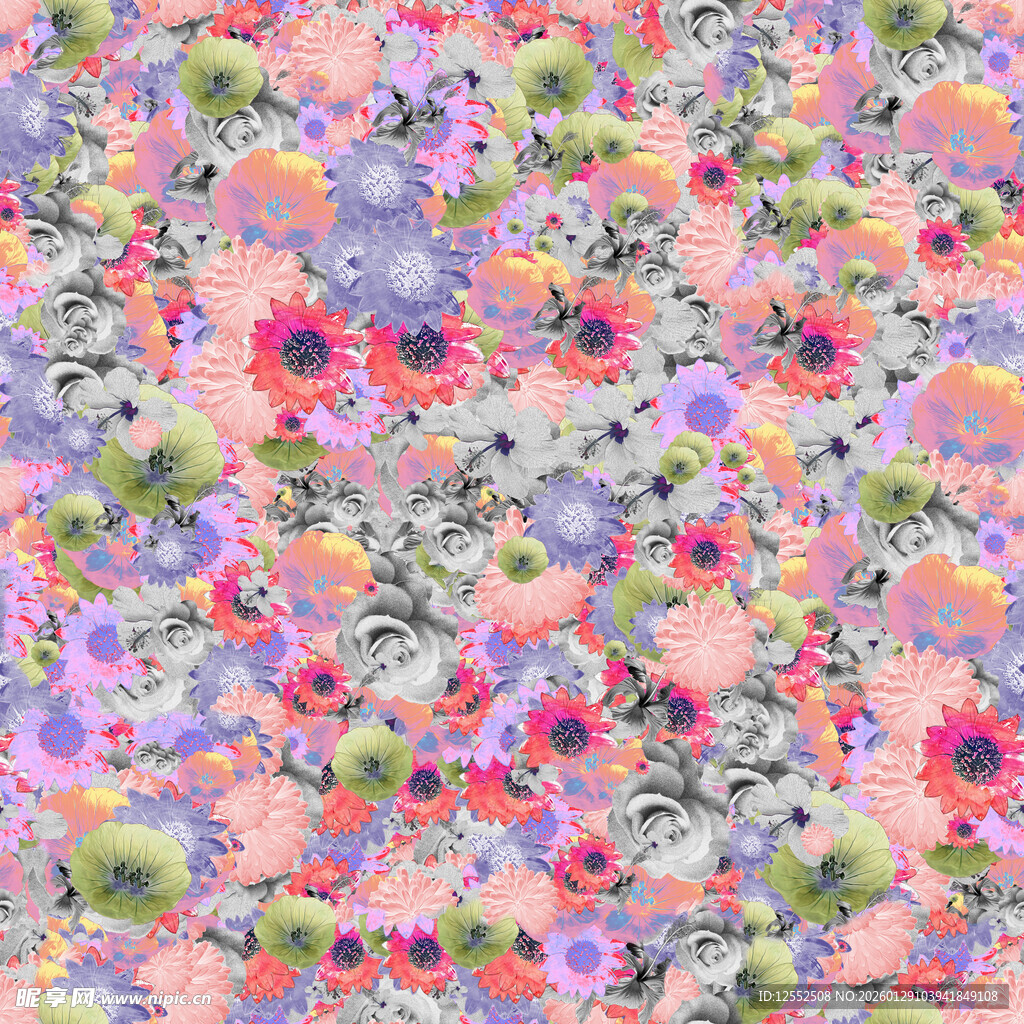 多彩花卉图案布料纹理