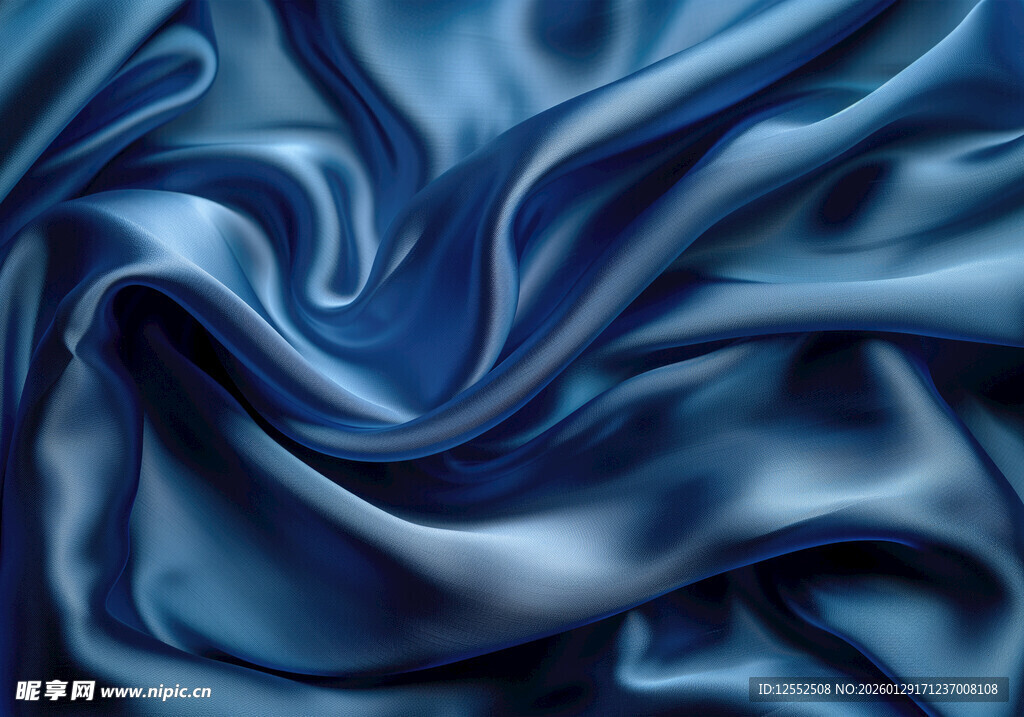 蓝色绸缎纹理特写