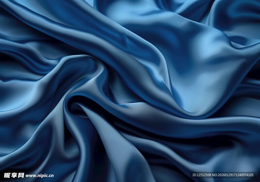 蓝色绸缎纹理特写