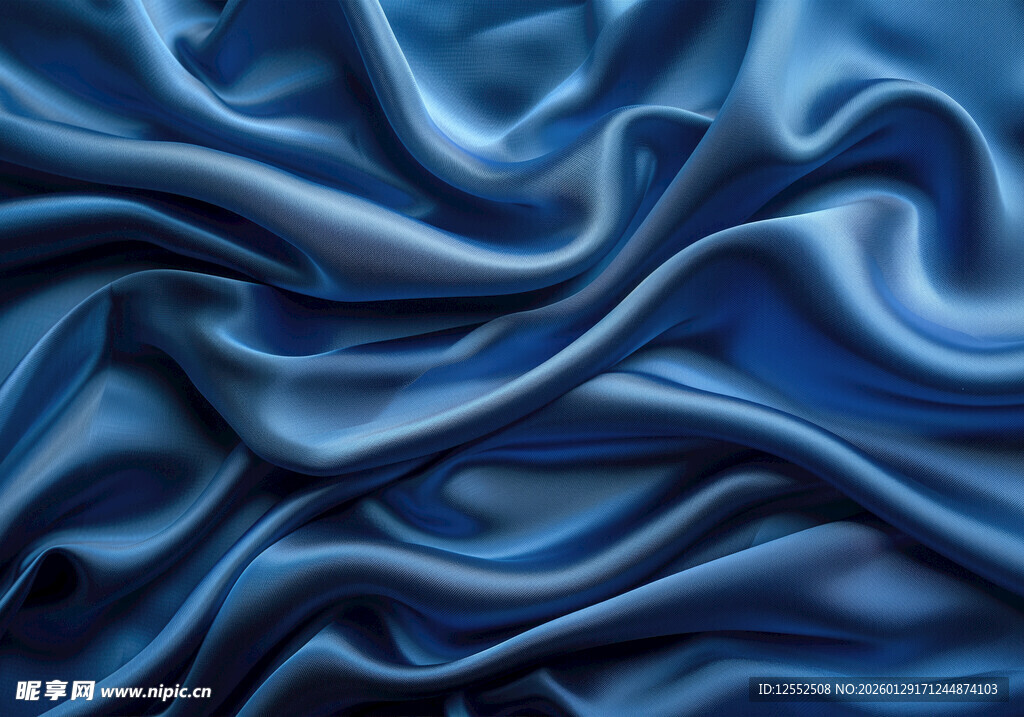 蓝色绸缎纹理特写