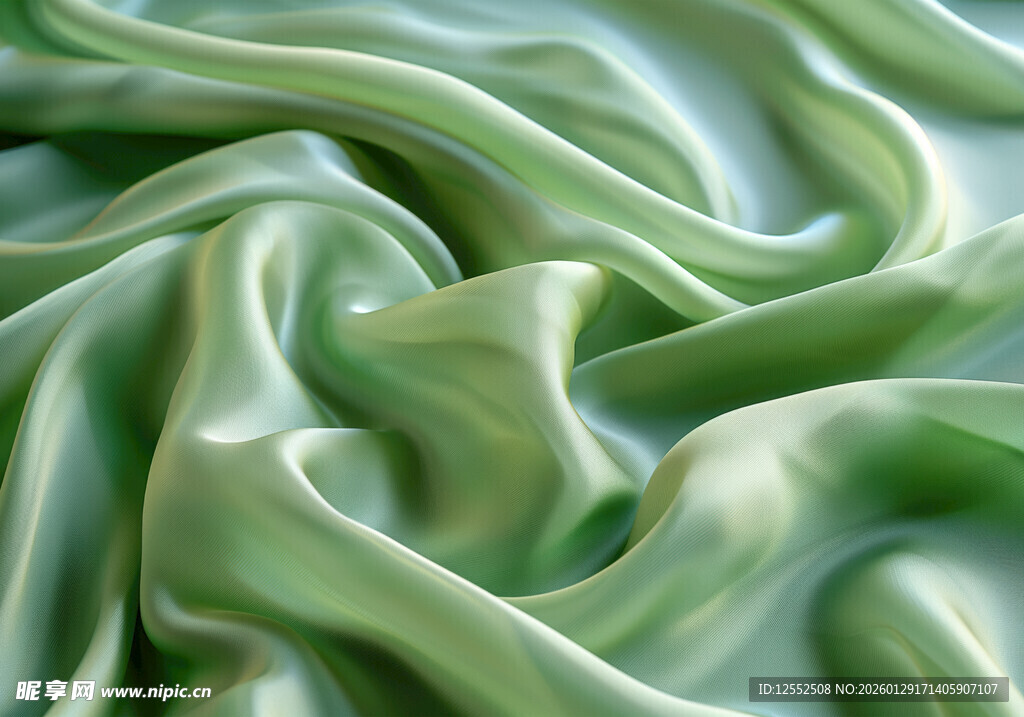 淡绿色绸缎纹理特写