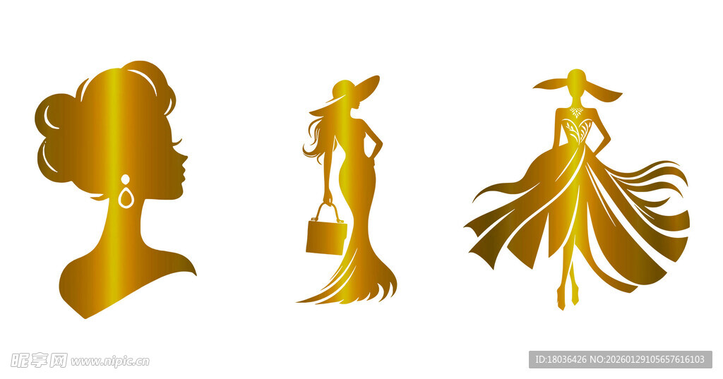 金色时尚女性剪影图案