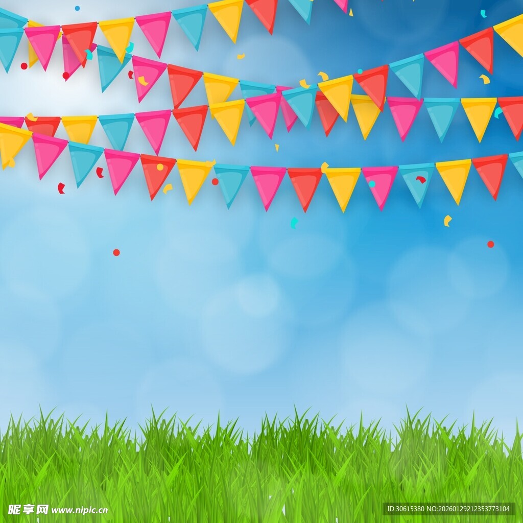 蓝天草地彩旗