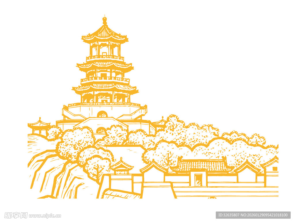 中式古塔风景图