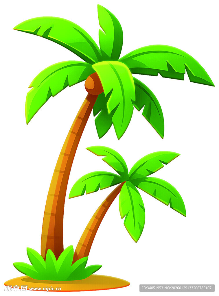 两棵卡通风格的棕榈树