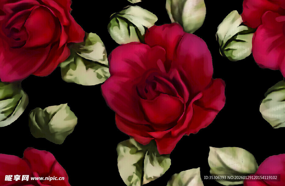 红玫瑰花卉图案背景