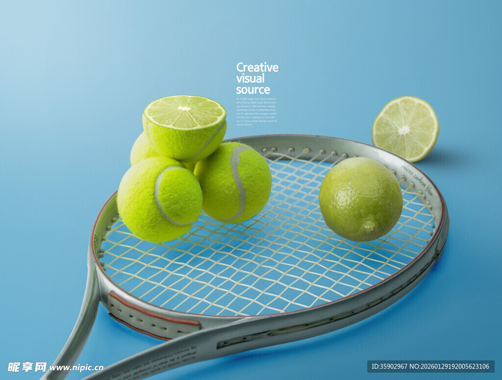 网球拍上的青柠与网球