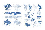 中式传统蓝色云纹图案集合