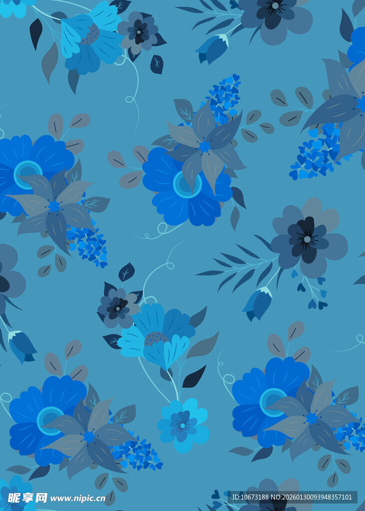 蓝色花卉图案背景纹理