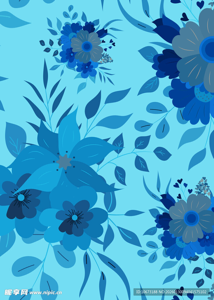 蓝色花卉图案背景纹理