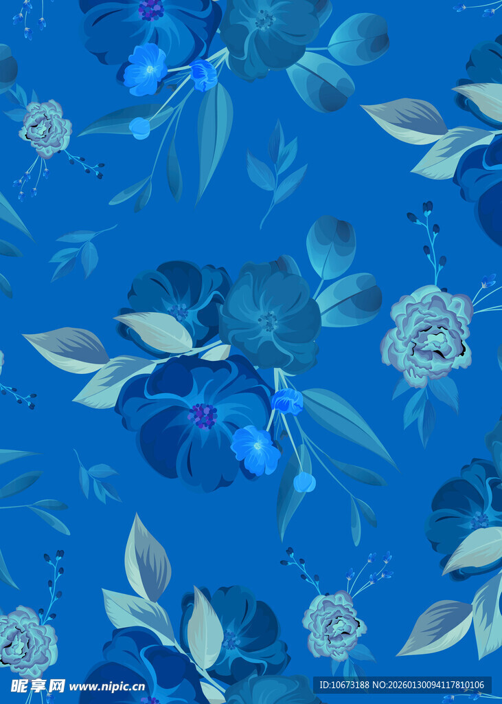 蓝色花卉图案背景纹理