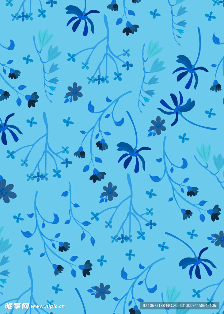 蓝色花卉图案背景纹理