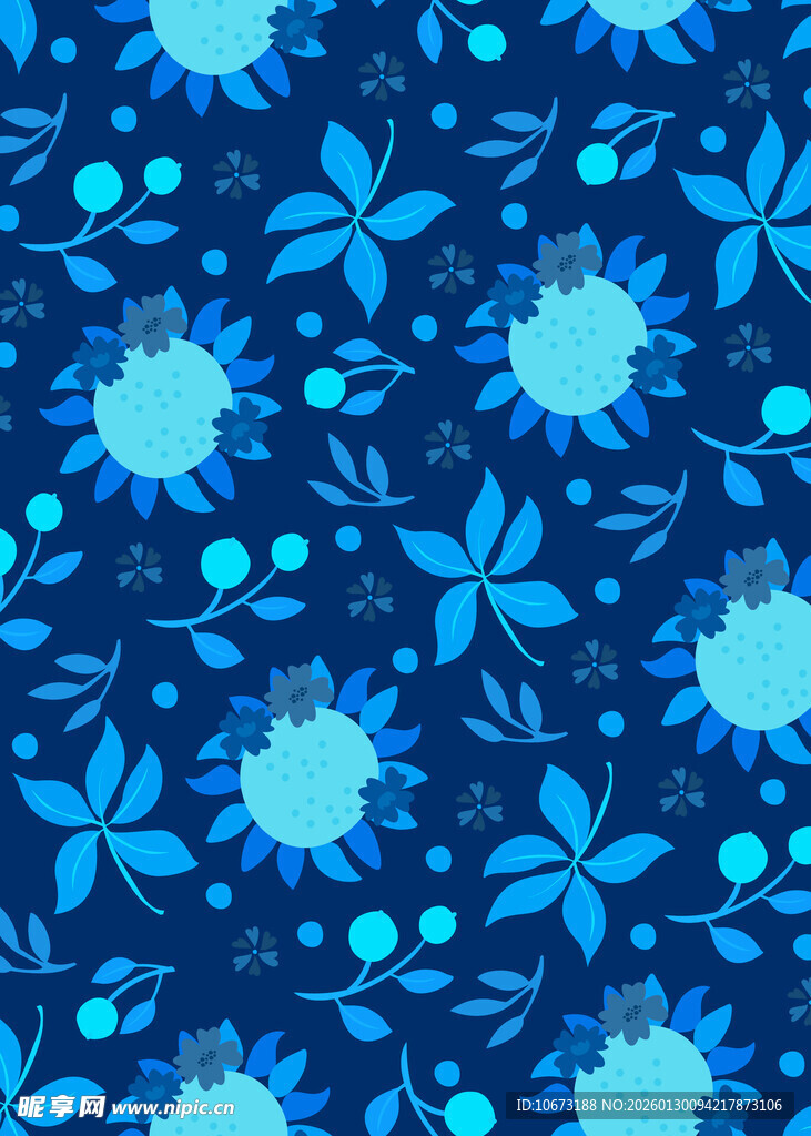 蓝色花卉图案背景纹理