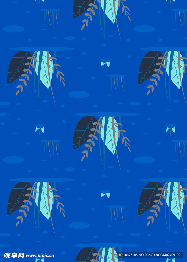 蓝色海洋风鱼群图案背景