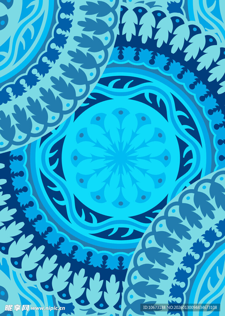 蓝色曼陀罗图案装饰艺术