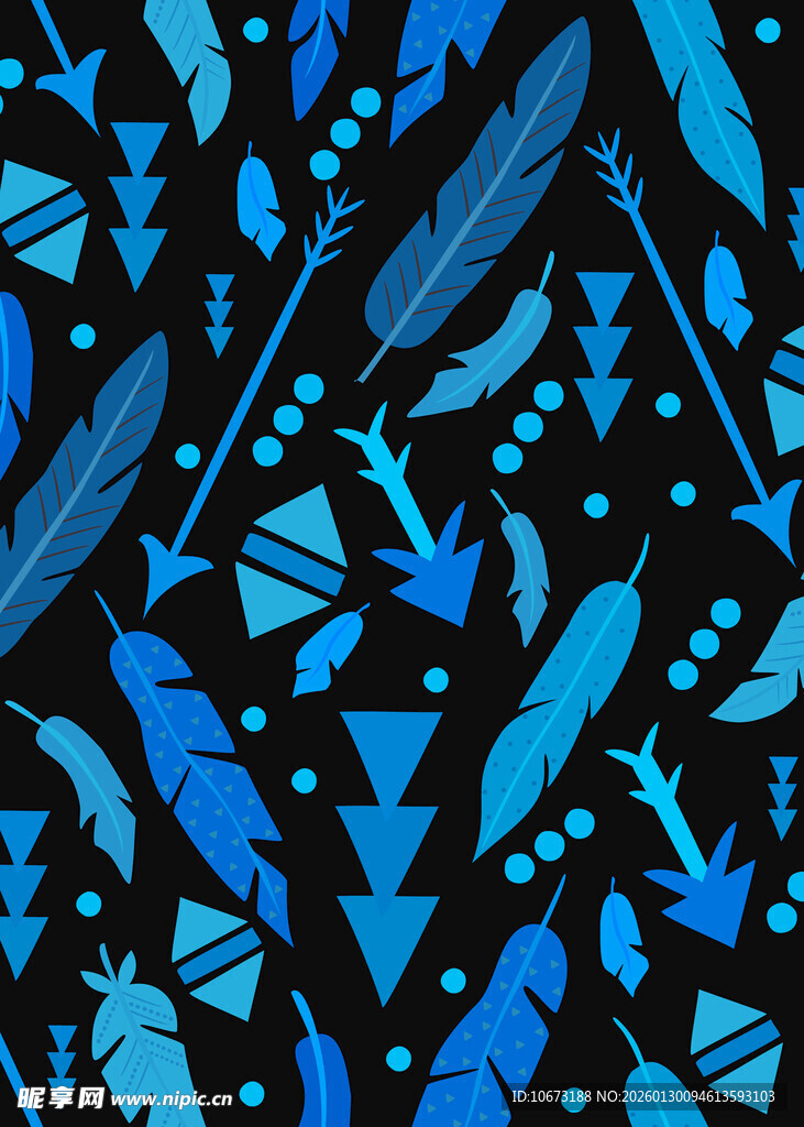 蓝色羽毛几何图案背景