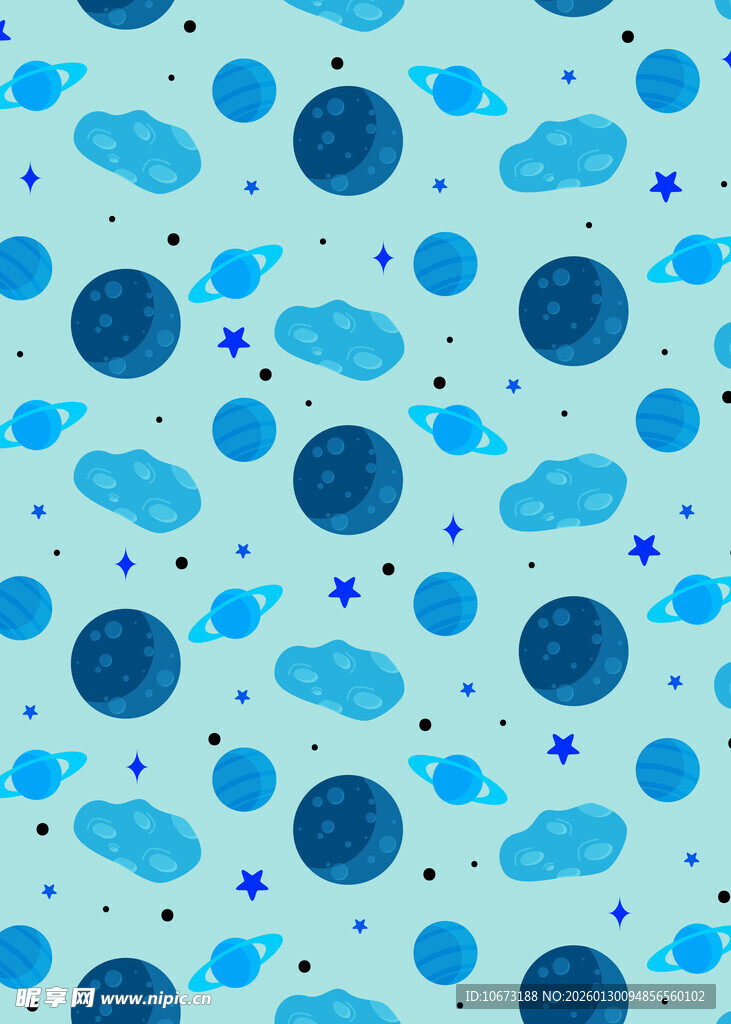 蓝色梦幻太空元素无缝图案
