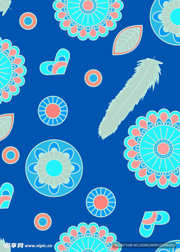 蓝色民族风花卉图案背景