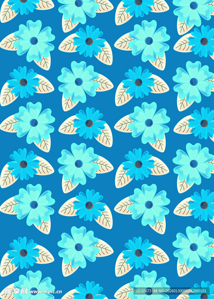 蓝色花卉几何图案背景