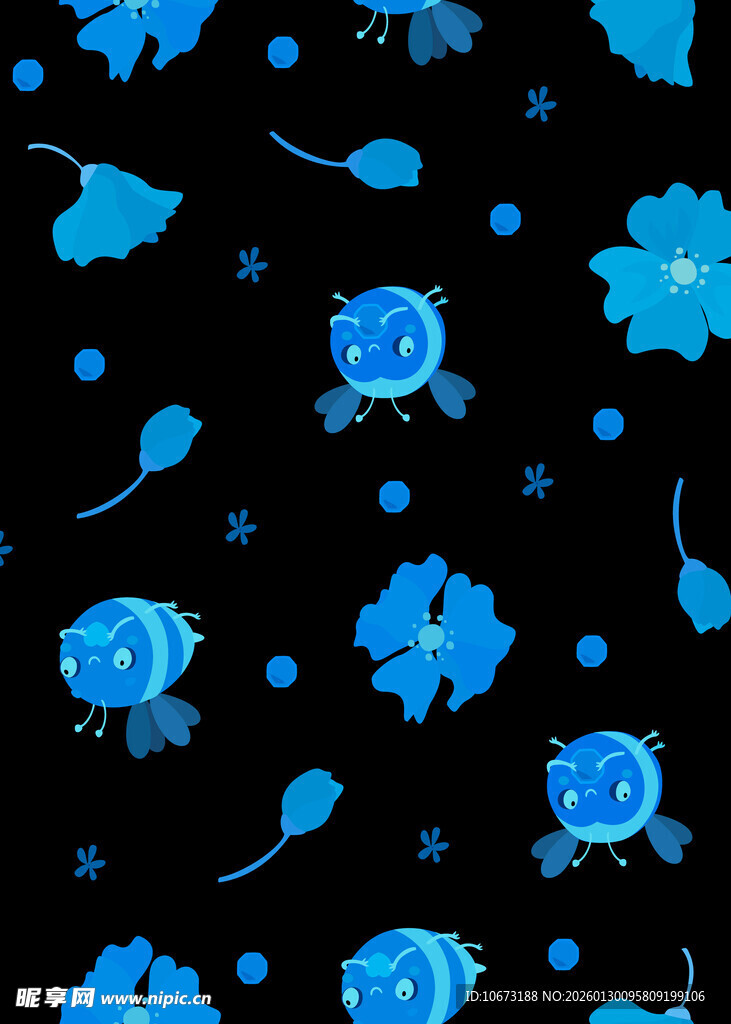 蓝色花卉图案背景纹理