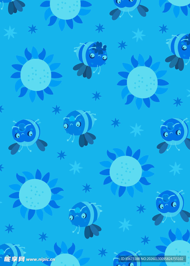 蓝色卡通太阳星星图案背景