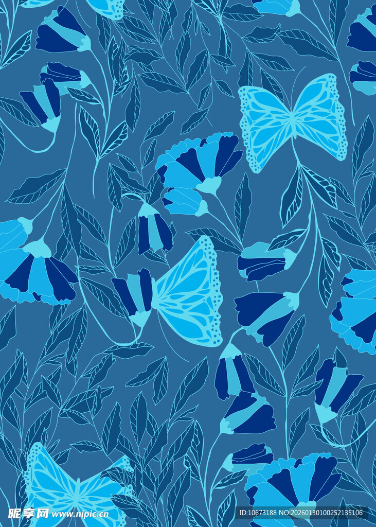 蓝色蝴蝶结花卉图案背景