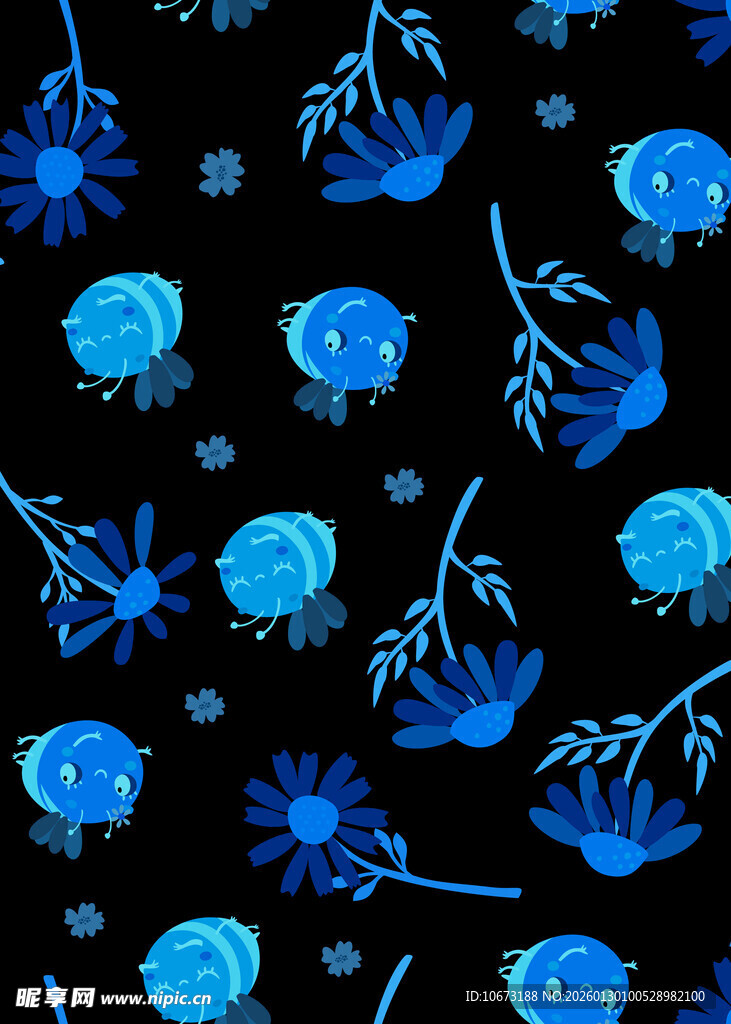 蓝色梦幻水母图案背景