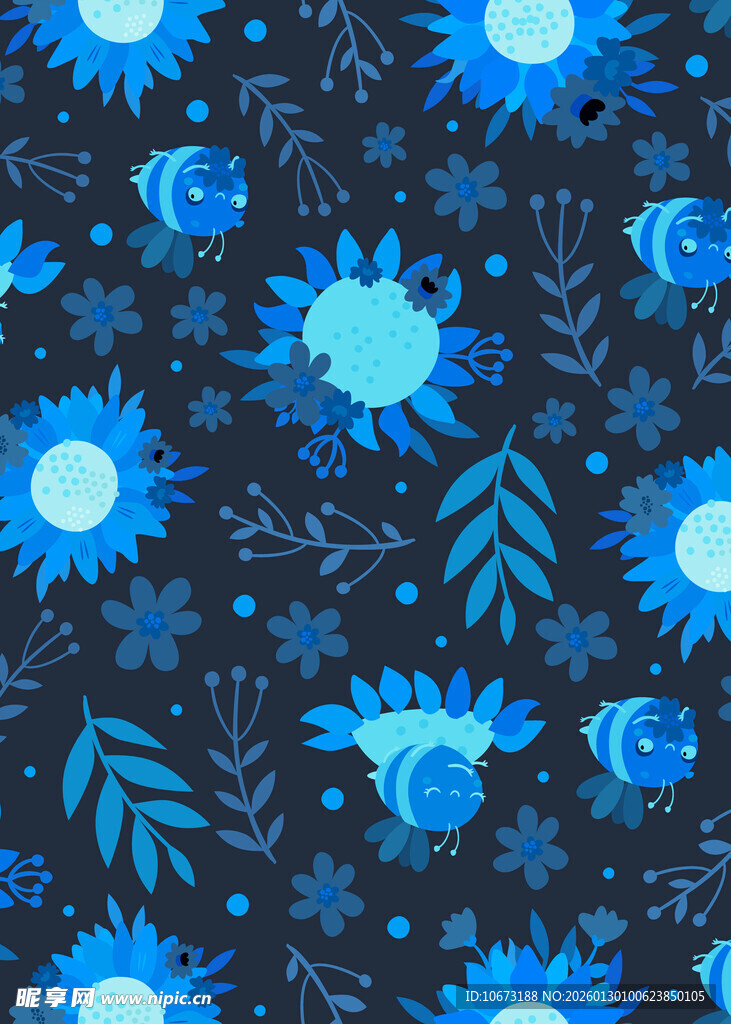 蓝色花卉图案背景纹理