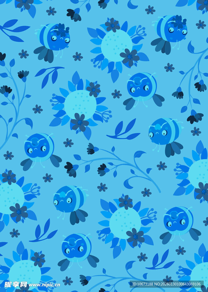 蓝色花卉图案背景纹理