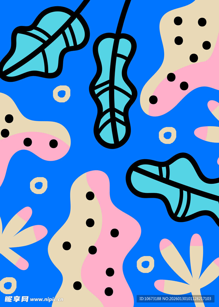 梦幻蓝底植物装饰图案