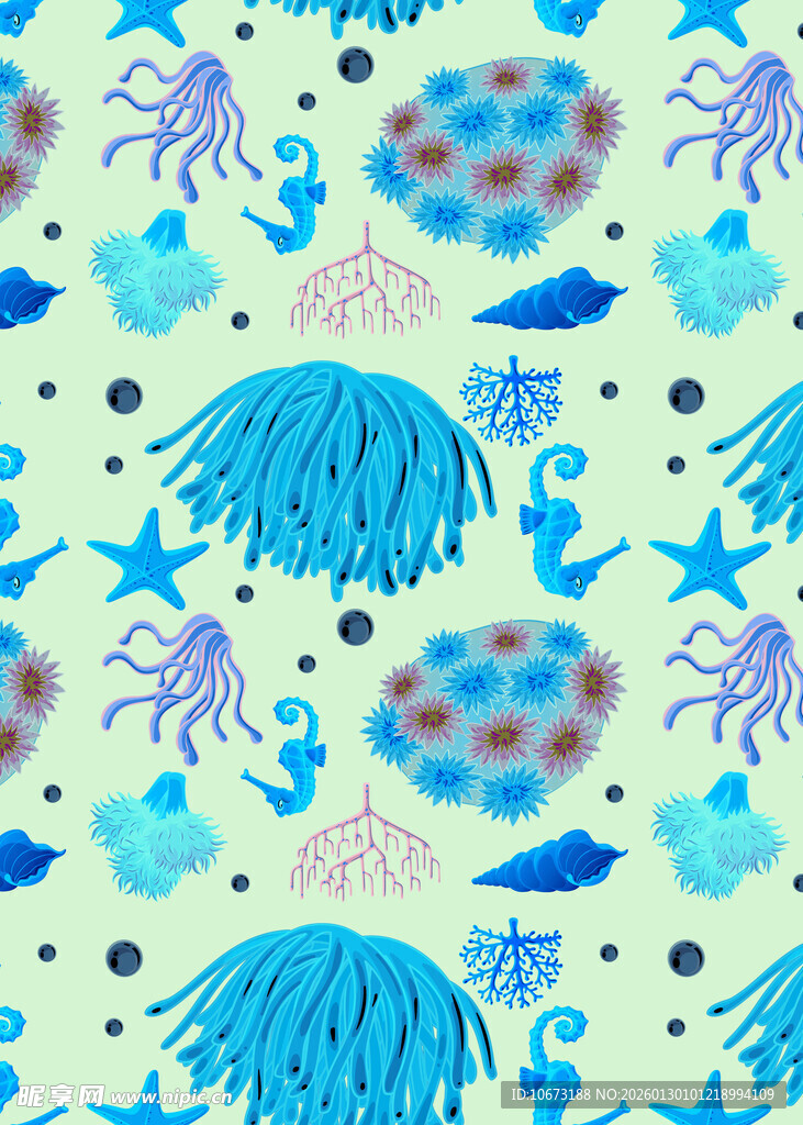 海洋生物图案的清新背景