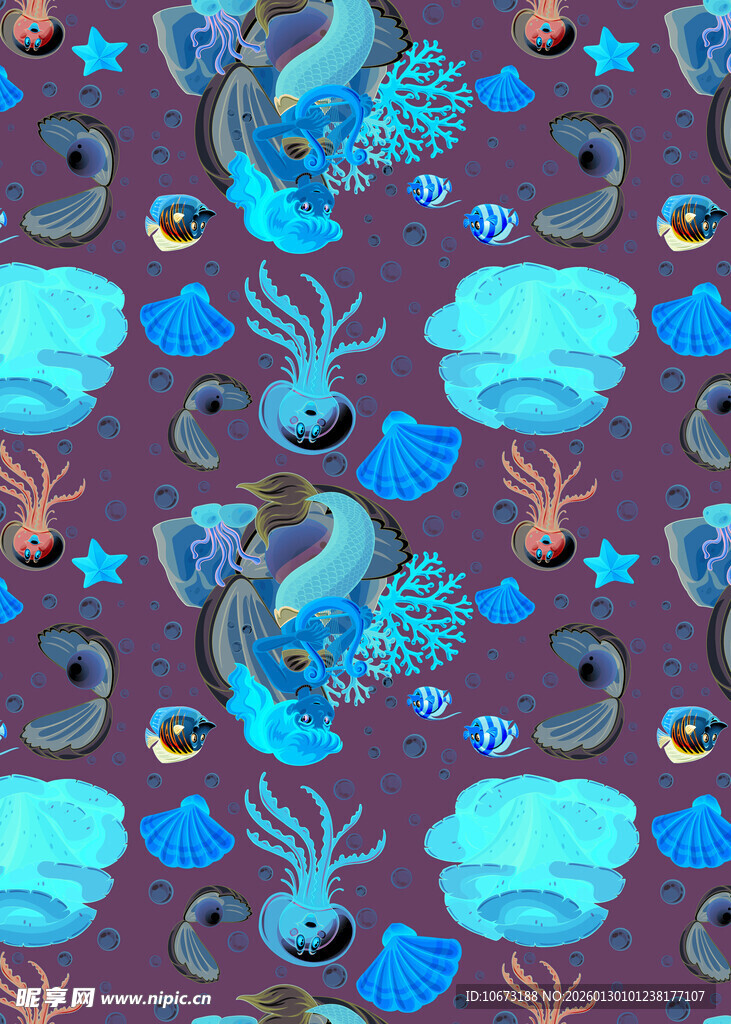 梦幻海洋生物无缝图案