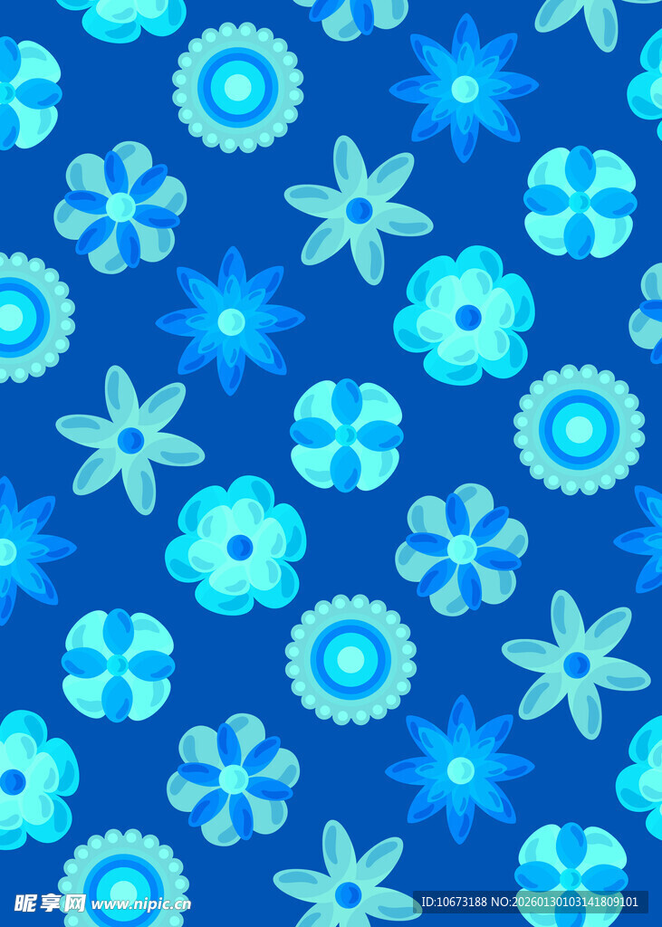 蓝色花卉图案无缝背景