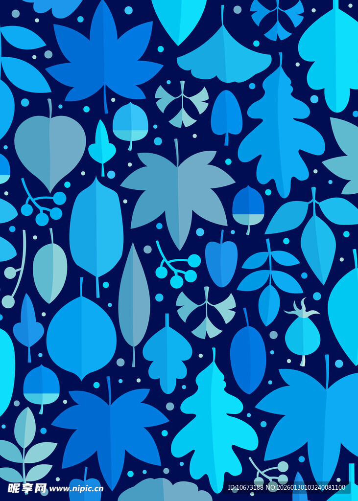 蓝色梦幻树叶心形图案