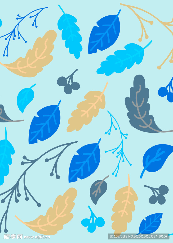 蓝黄相间的树叶图案背景