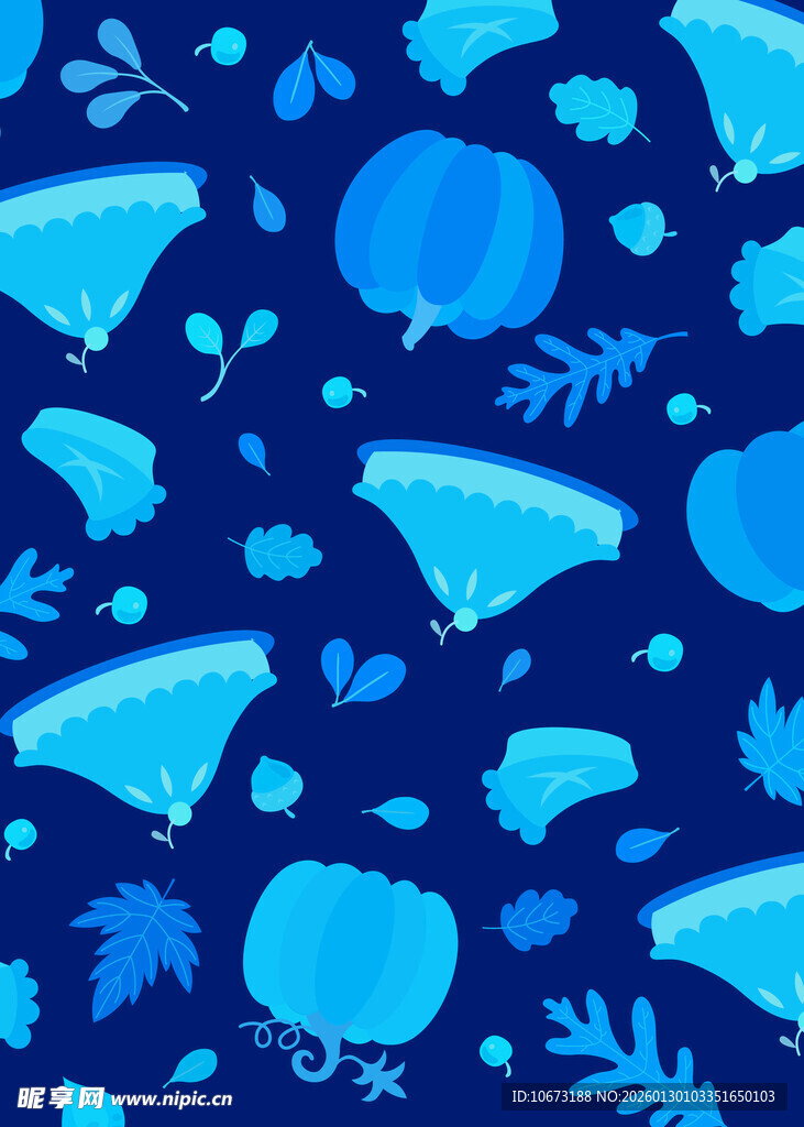 蓝色卡通水果树叶图案背景
