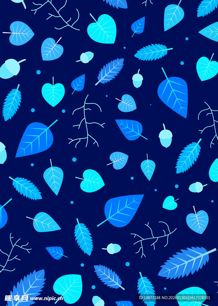 蓝色梦幻树叶心形图案背景