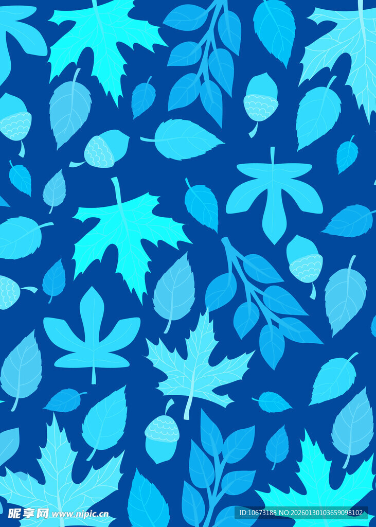 蓝色枫叶树叶花纹背景图