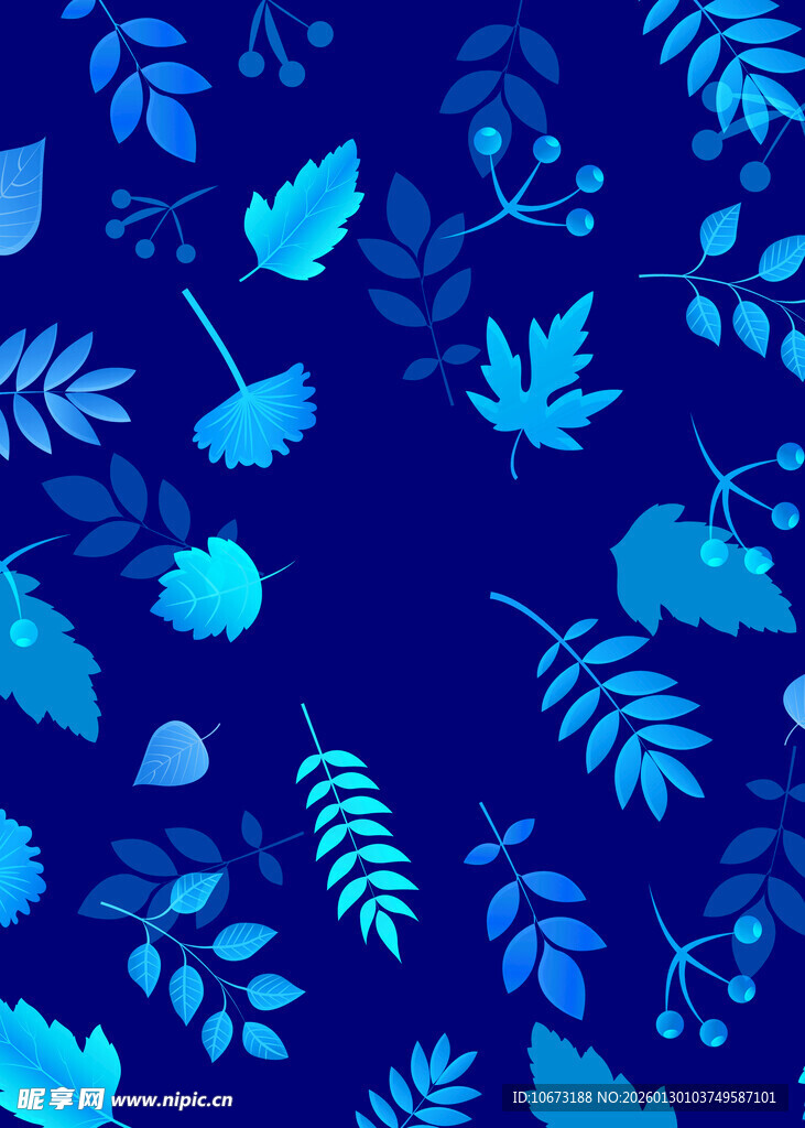 蓝色树叶花卉图案背景