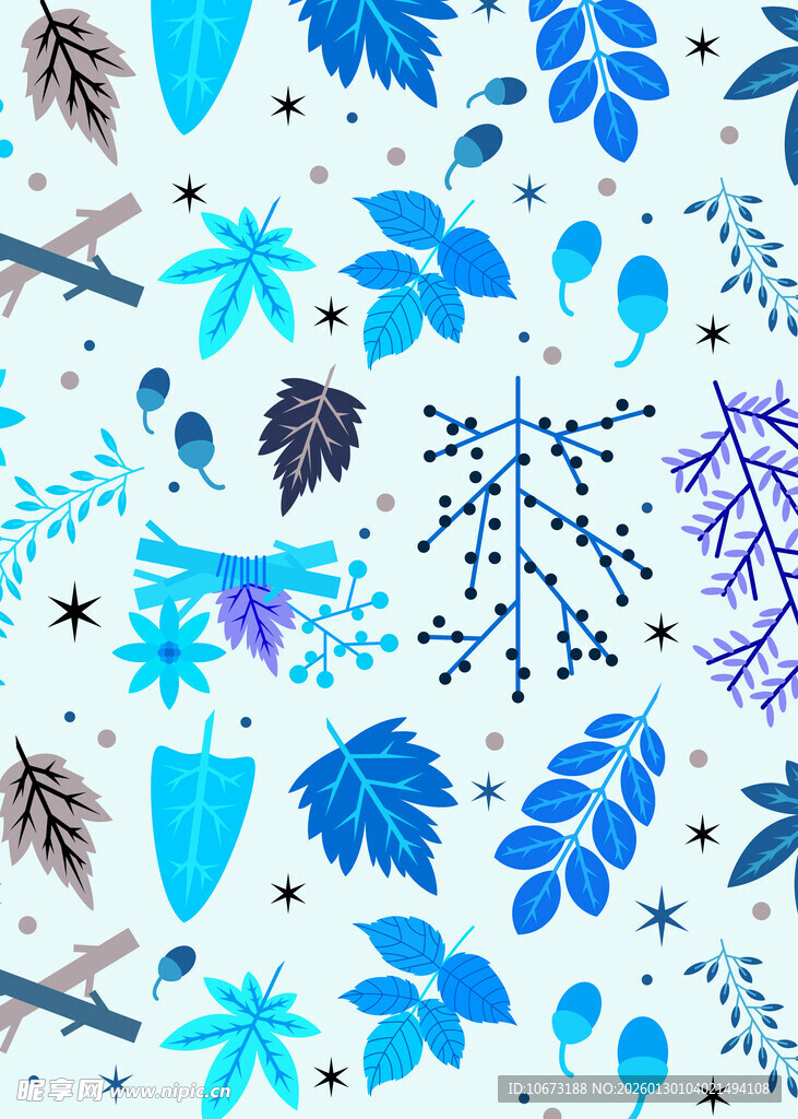 蓝调清新植物图案背景